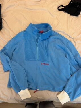 STAUD Blue Half-Zip Fleece Pullover with White Cuffs